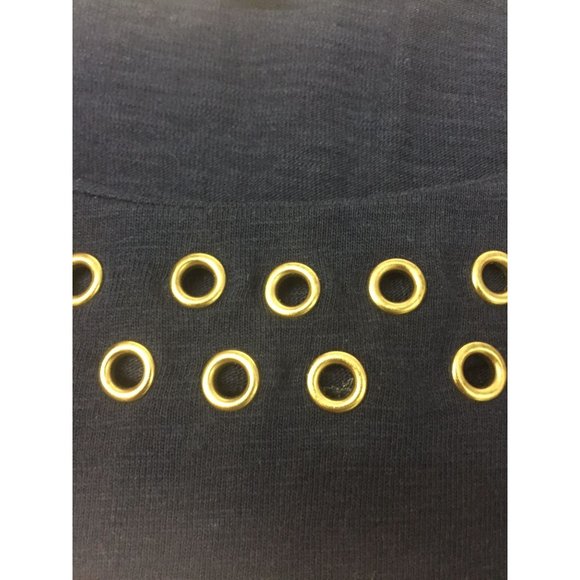 Vintage JM Collection Womens Top Size L Blue 3/4 Sleeves Pullover Metal Rings On - Picture 4 of 8